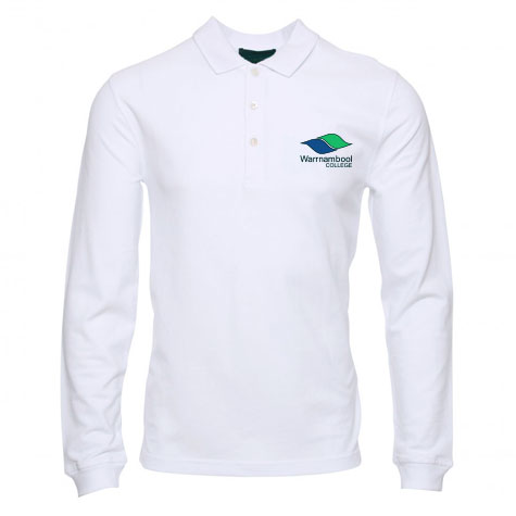 Long Sleeve white polo shirt with College Logo